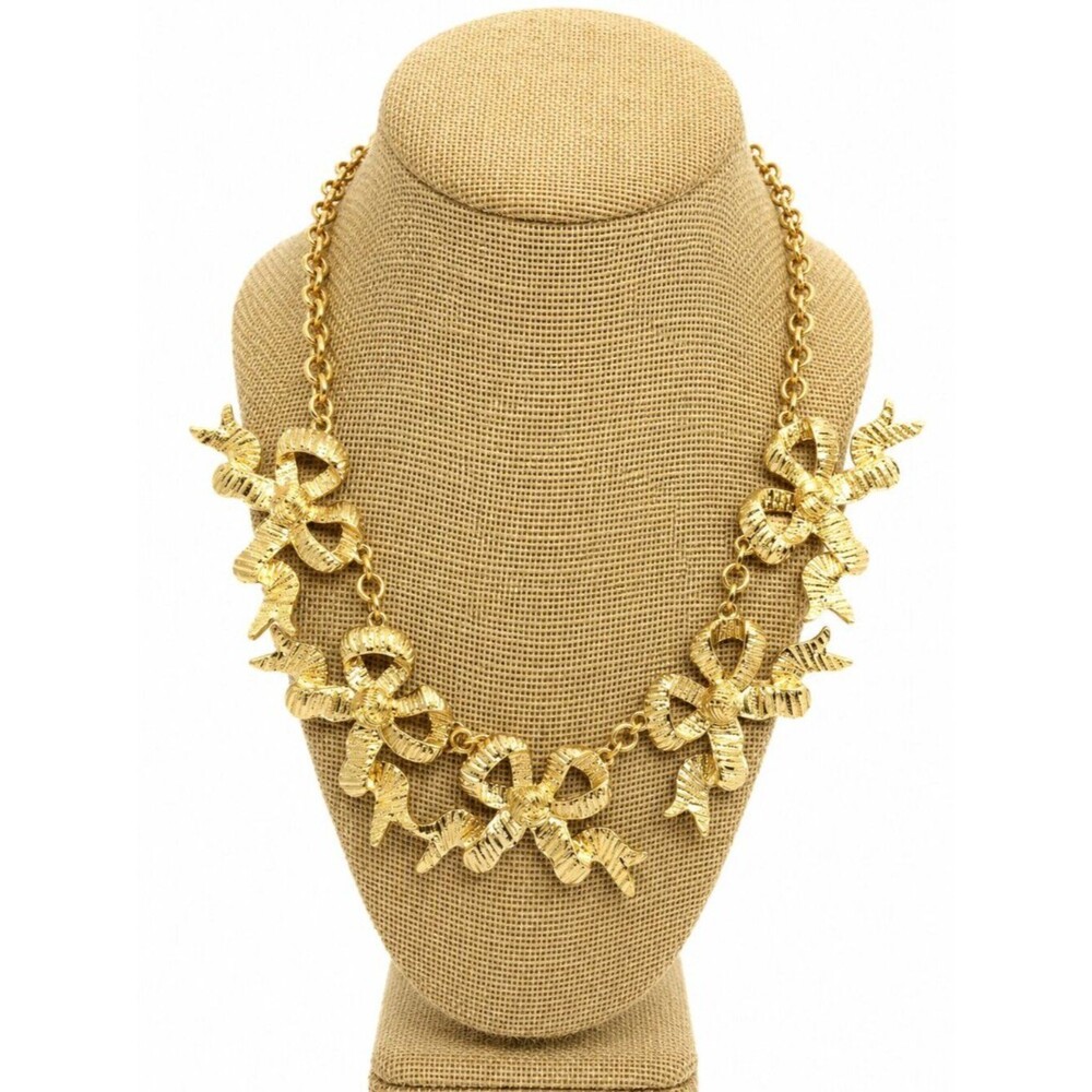 Southern Living Necklace Gold Tone Bow Statement Ribbon Holiday Christmas